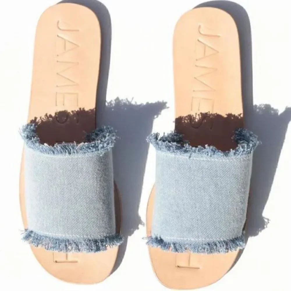 James Smith Jean Slide on Sandals - Frayed Denim - Super Comfortable - Size 8.5
